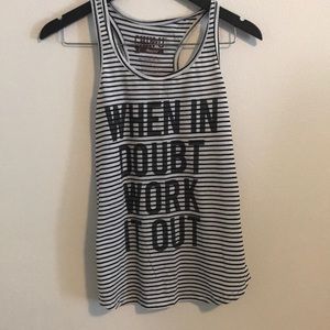 White/black striped workout tank “when in doubt”